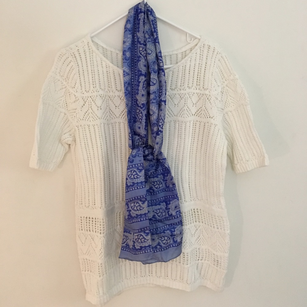 Summer White Cotton Short-Sleeve Sweater