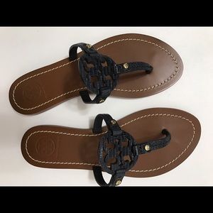 Tory Burch miller sandals with navy blue croc 5