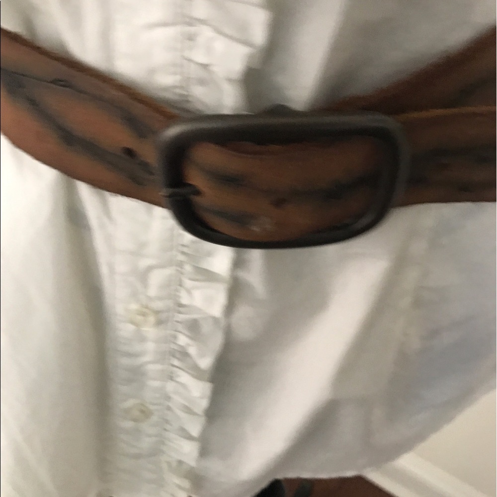 EUC brown leather belt with floral design