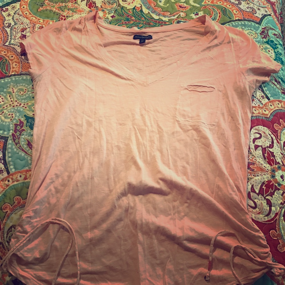 Peach top with scrunch string ties on sides