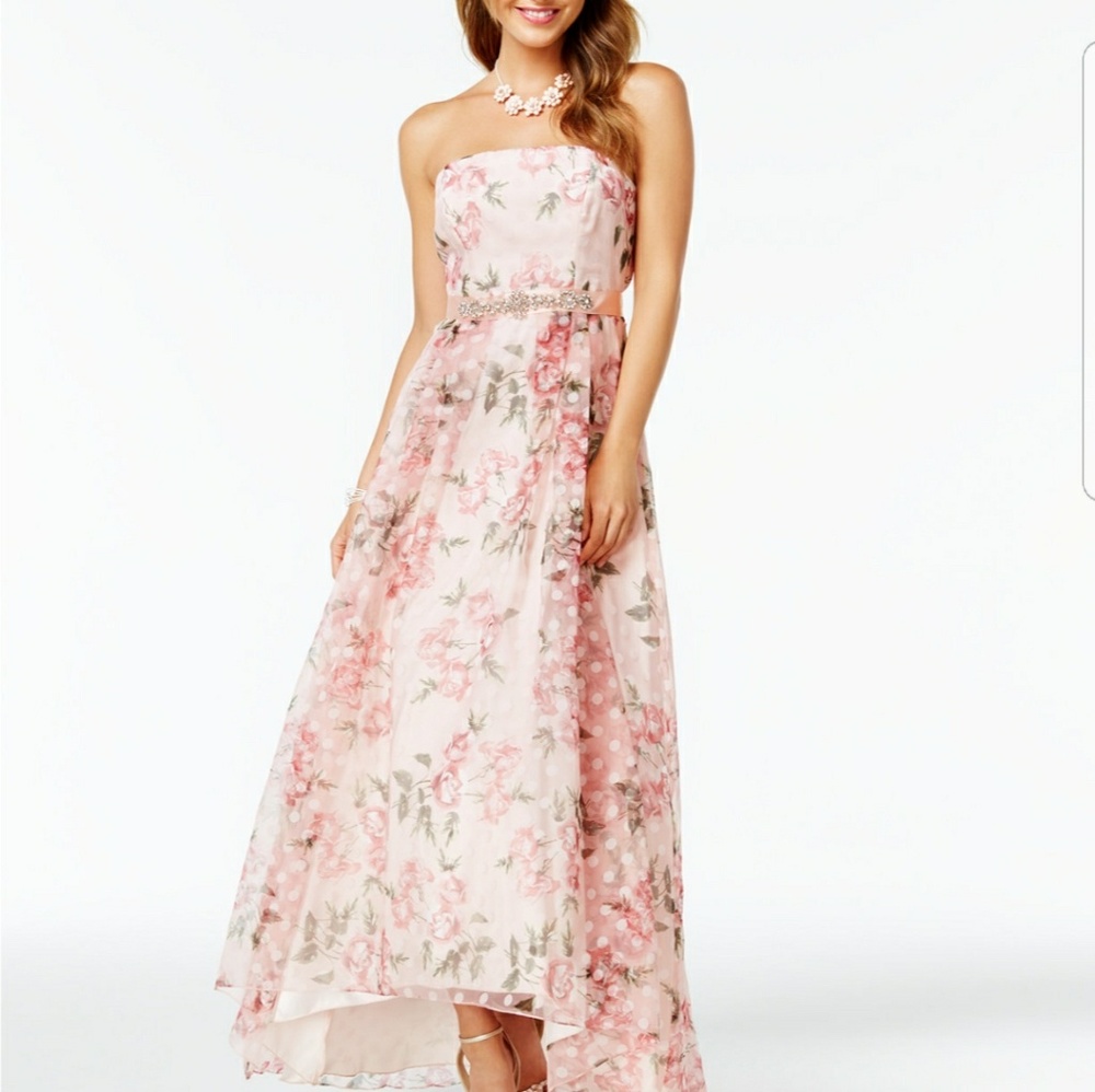 B Darlin Juniors' Floral-Print A-Line Gown