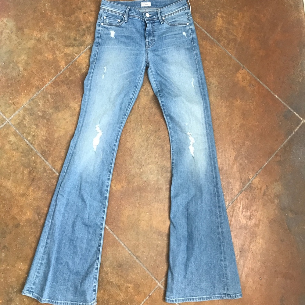 Mother premium denim distressed flare jeans