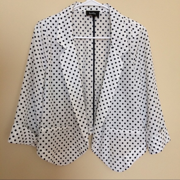 by&by Tops - Sheer 3/4 sleeve polka dot open blazer