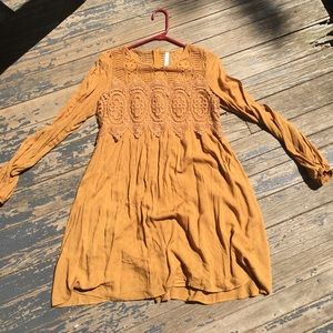 Mustard crochet dress with sleeve cutouts
