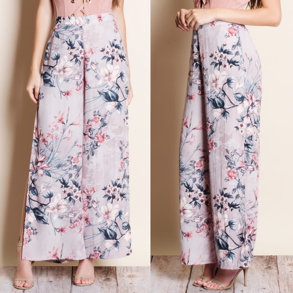 Floral Printed Open Wide Leg Pants - Picture 2 of 3