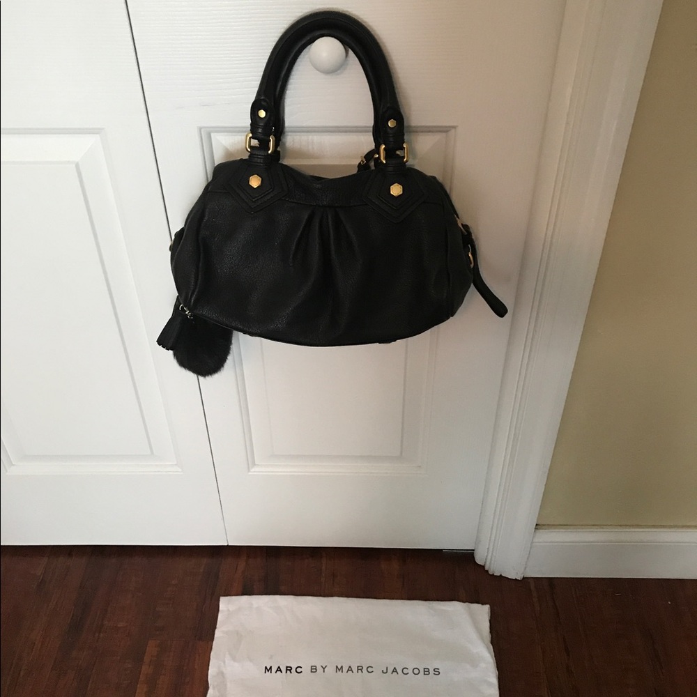 Marc Jacobs Black Leather Q Baby Groove Shopper