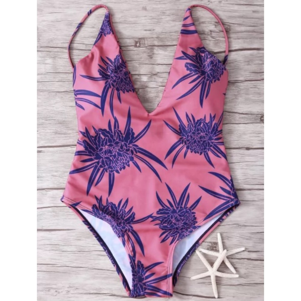 Tropical Print Spaghetti Strap One Piece