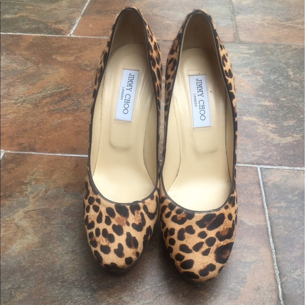 Jimmy Choo pony hair platform pumps.