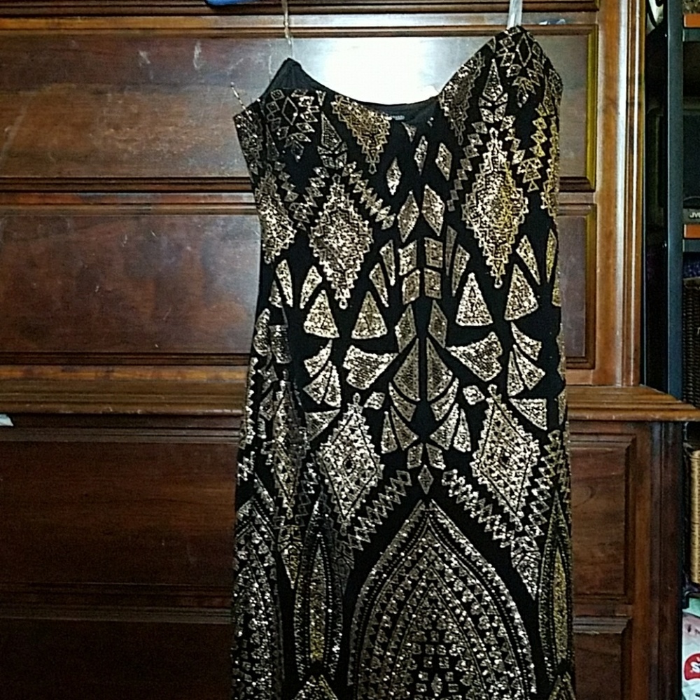 Black and gold print dress