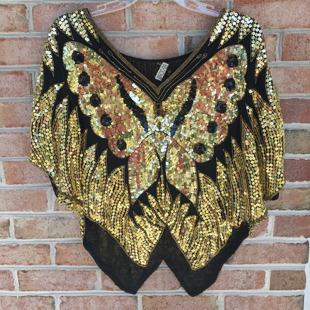 💥SALE💥 100% Silk Vintage sequin top Sz Med/Lrg