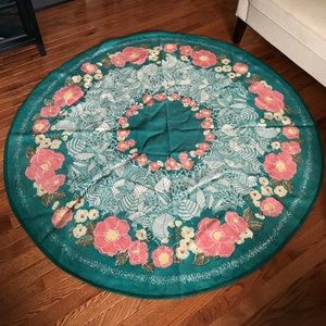 Teal and Floral Circular Rug