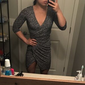 Patterned Zip Front Asymmetrical Faux Wrap Dress