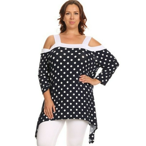 Canari Tops - 2/$25 New plus cold shoulder top shirt polka dots