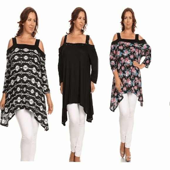 2/$25 New plus cold shoulder top shirt polka dots - Picture 3 of 3