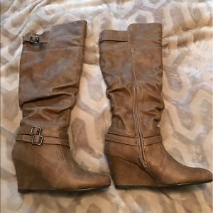 Tall Brown Wedge Heel Boots