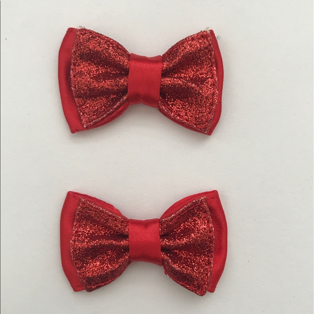 Red glitter and satin bow hair clip