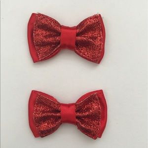 Red glitter and satin bow hair clip