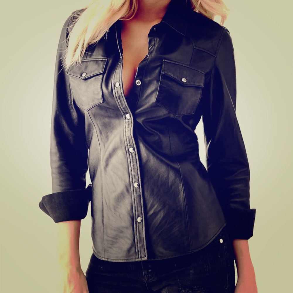 Guess 100% real leather button down