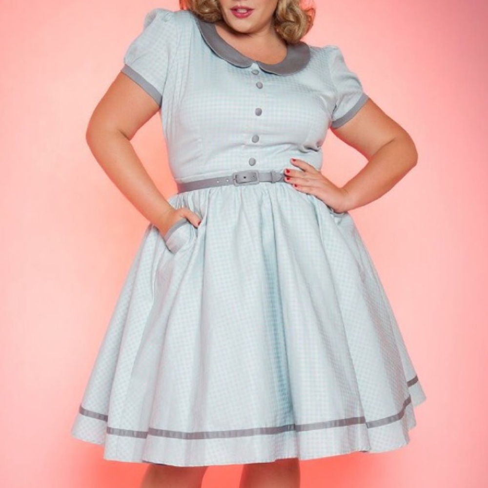Pinup Couture Dee Dee Dress Baby Blue Gingham XL