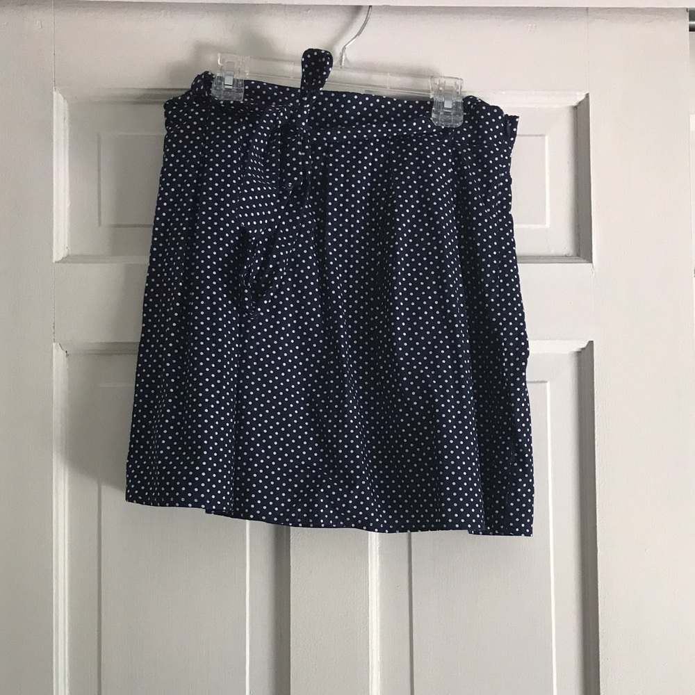 navy with white polka dots skirt
