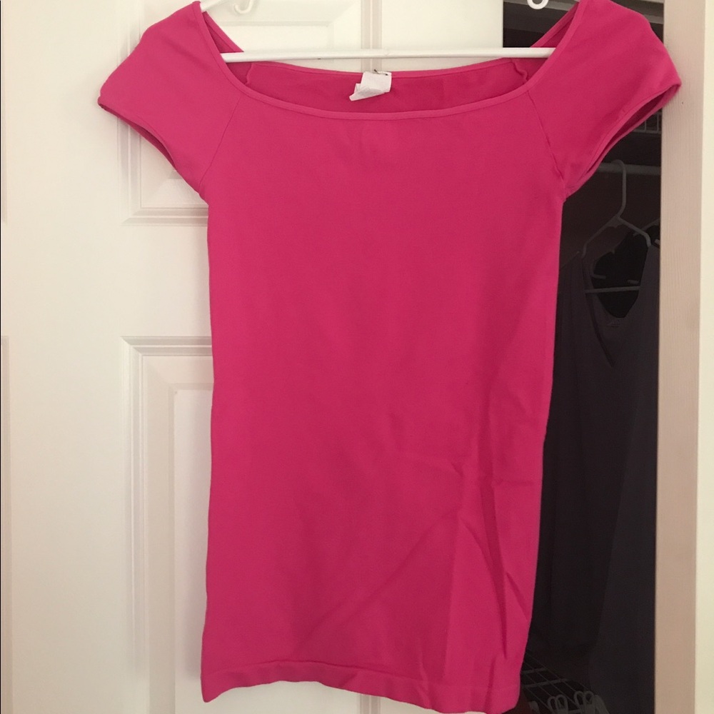 Hot pink Crew neck stretchy top OS