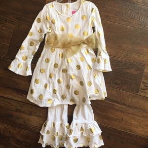 Goodlad gold&white polka dot dress&leggings 4T.