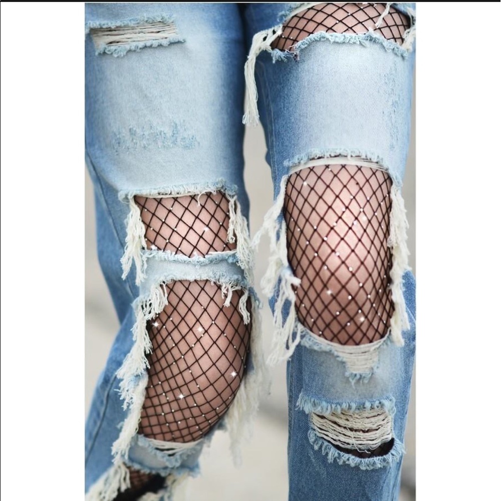 Fishnet rhinestone pantyhose regular & plus size