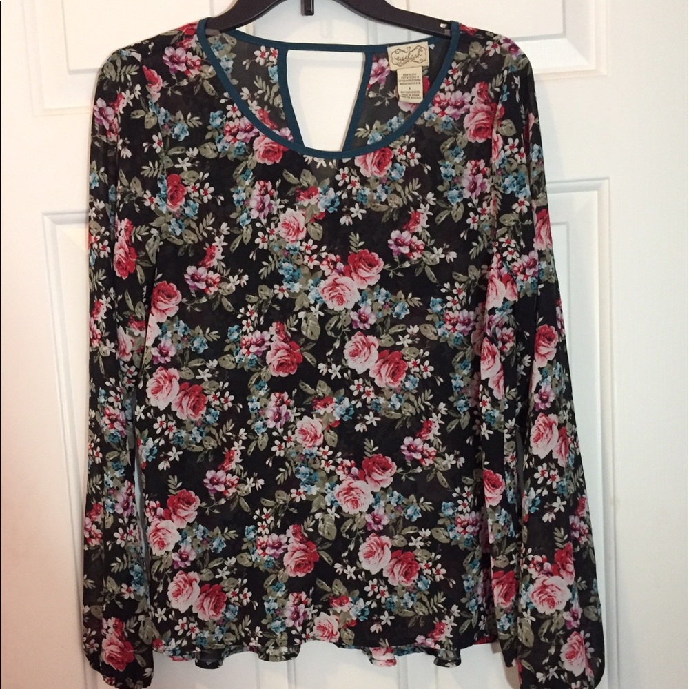 Eyelash Couture Floral Print Long Sleeve Top