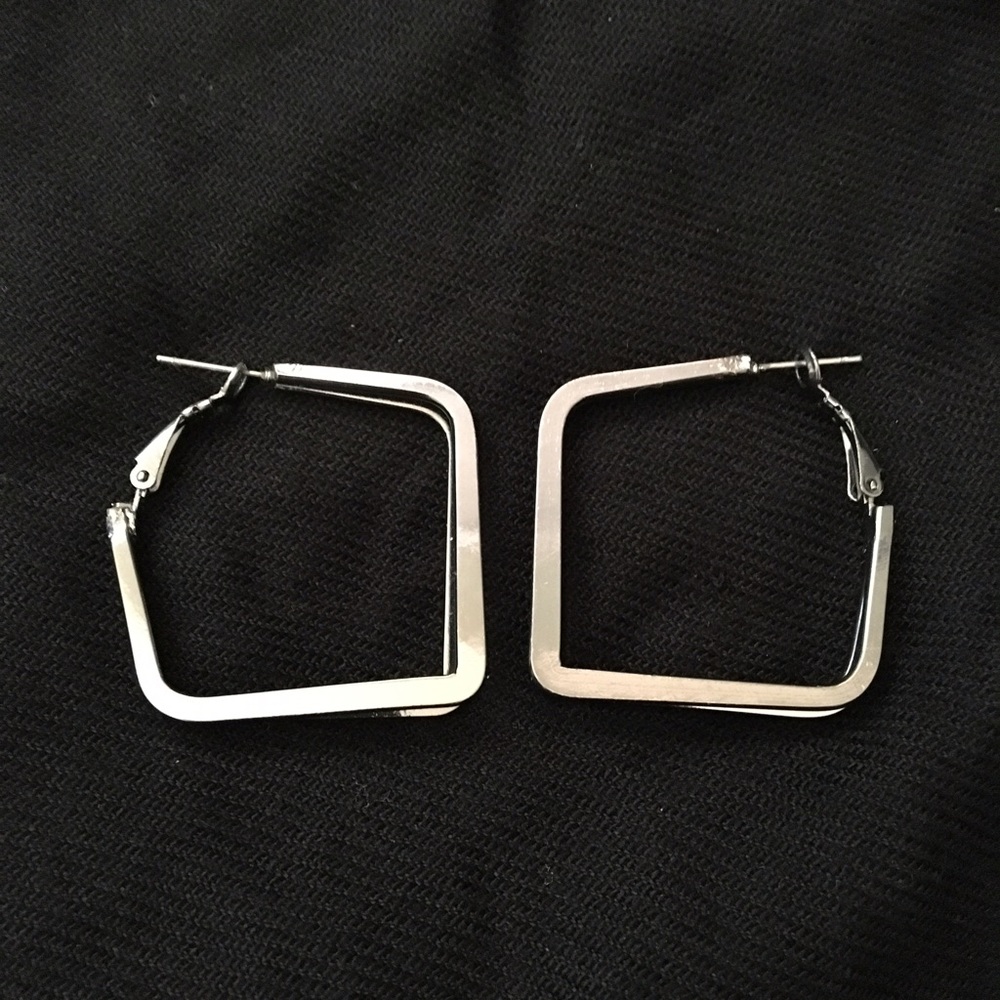 Dark Silver Square Hoop Earrings Fashion Jewelry