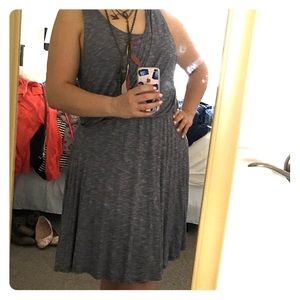 Blueish grayish skinny-striped faux wrap dress