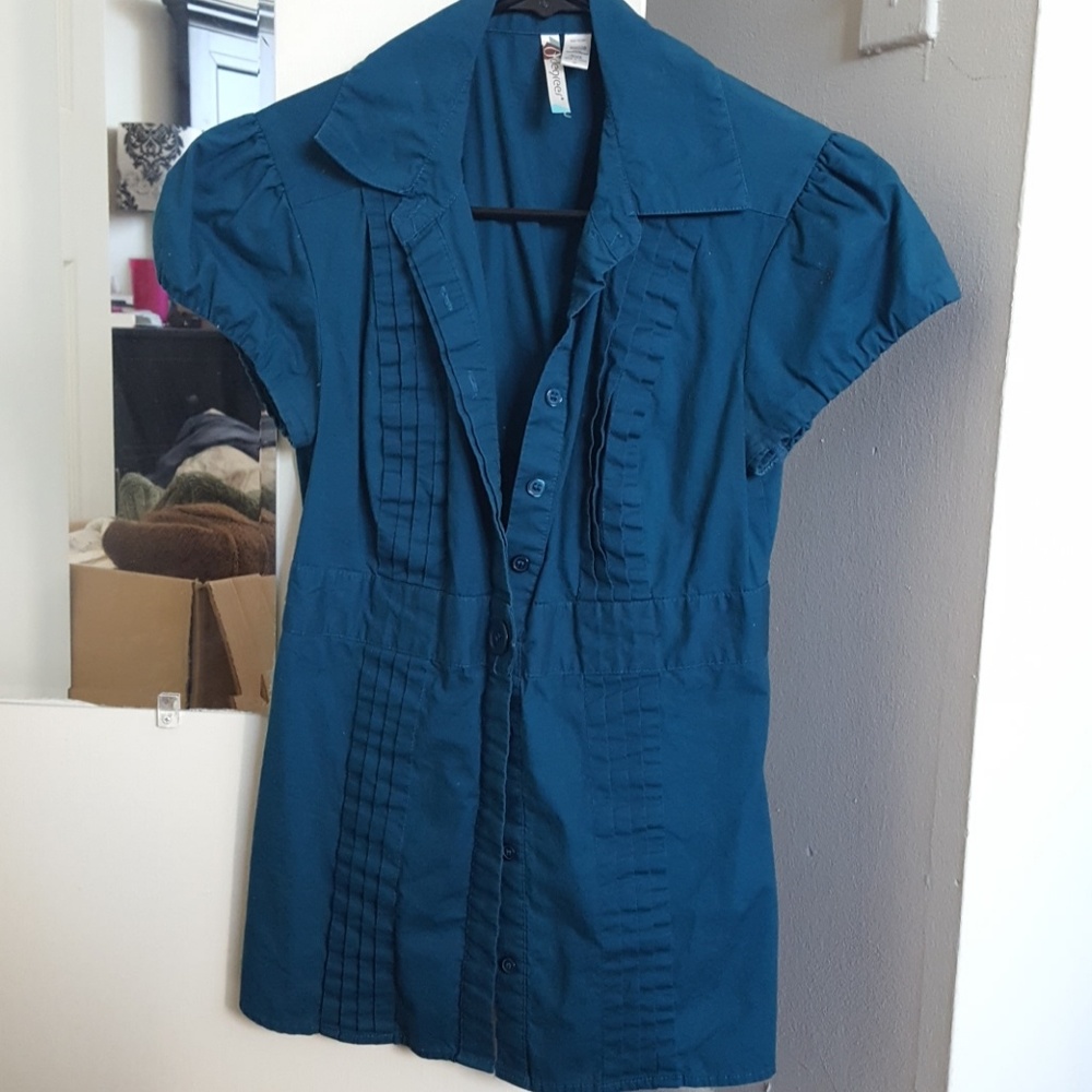 Teal button down blouse
