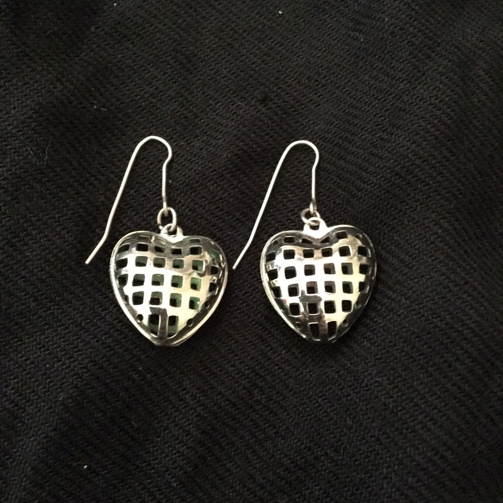 Silver Color Heart Dangle Earrings