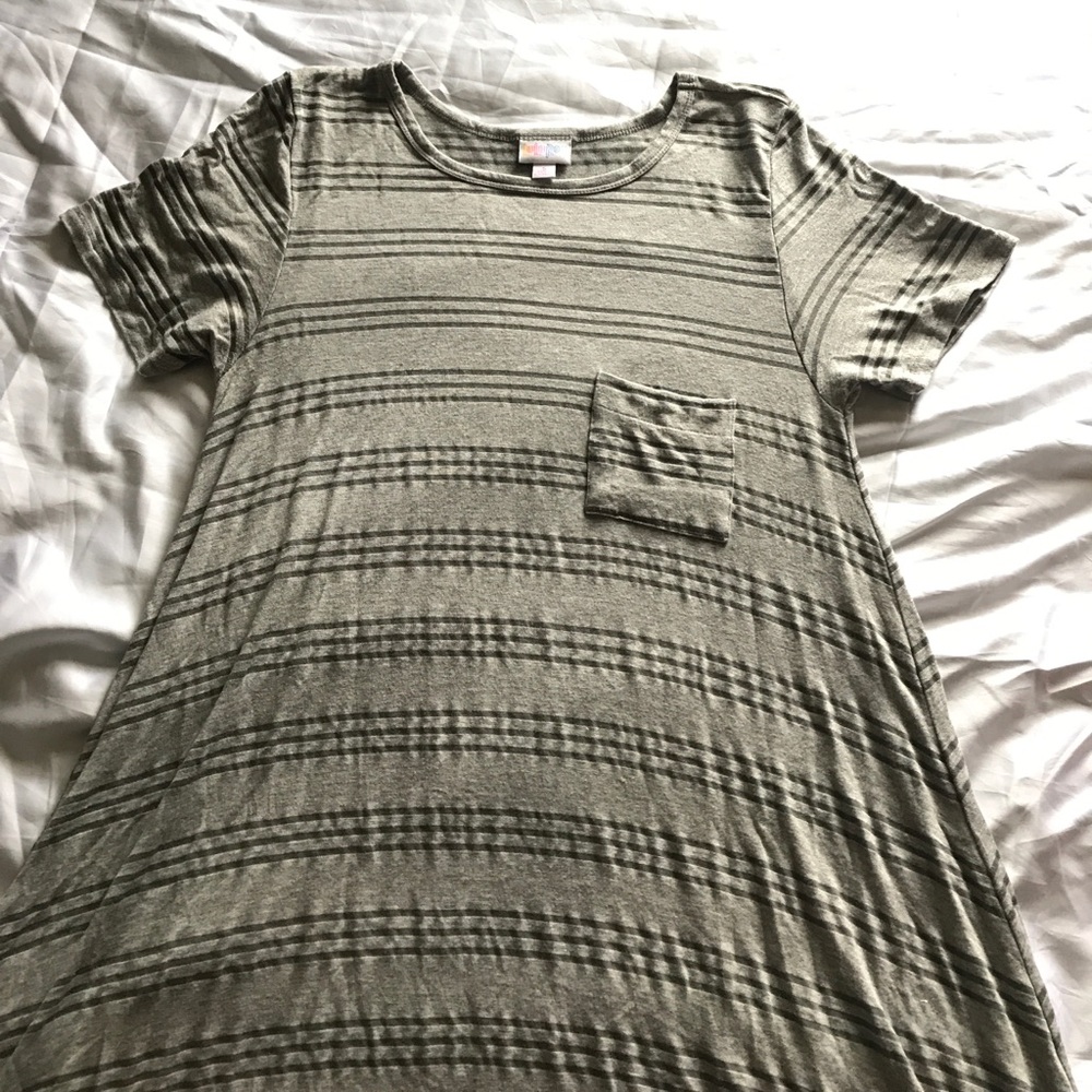 LuLaRoe Carly grey with olive stripes