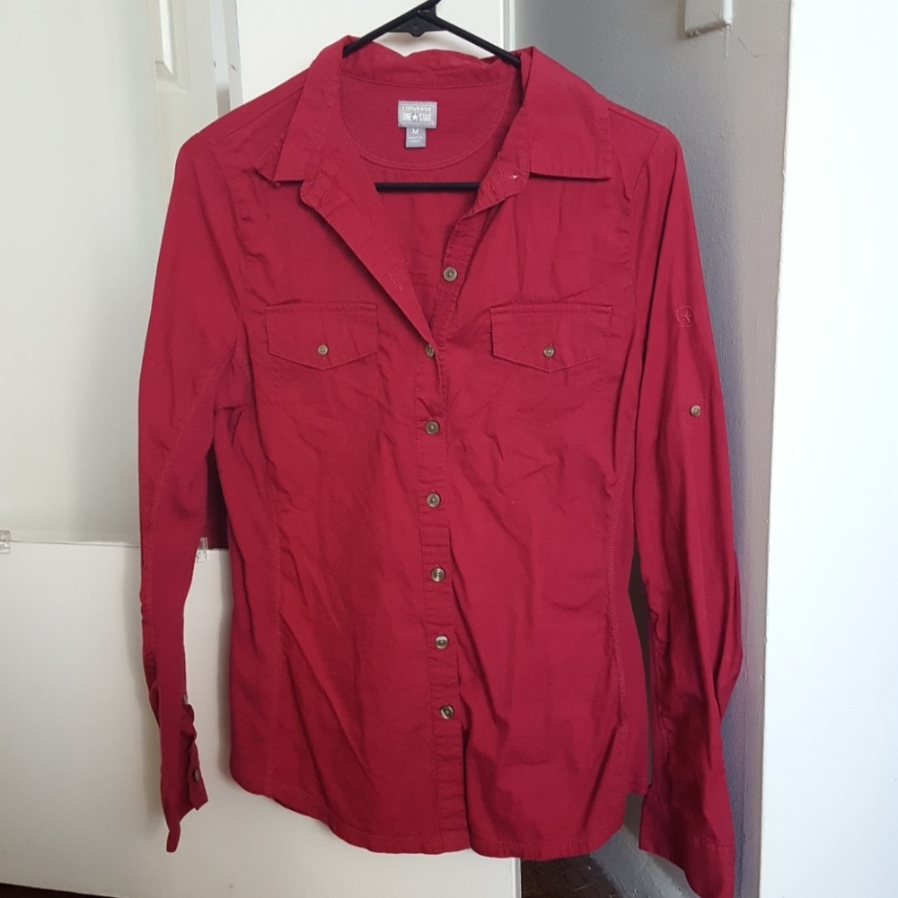 Red button down blouse