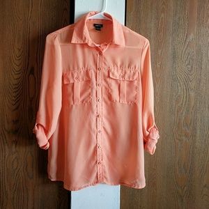 Orange Sheer Button Down