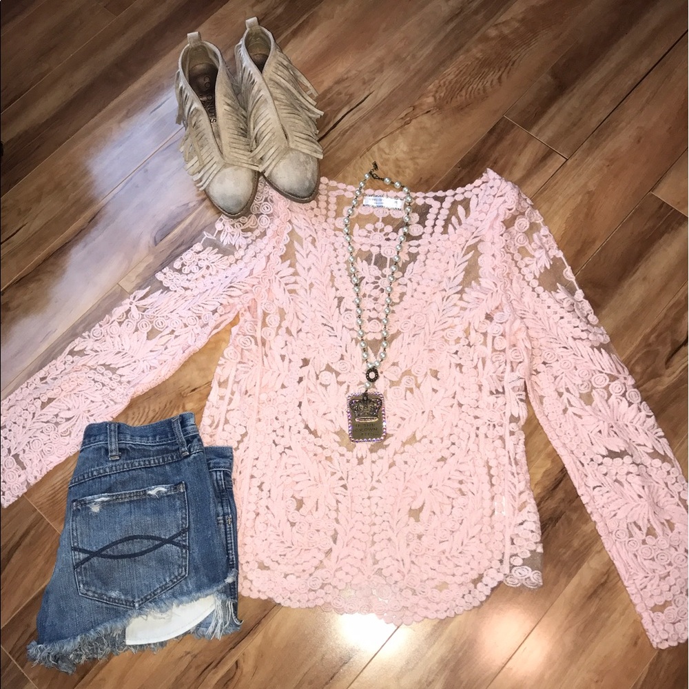 Baby pink lace long sleeve top