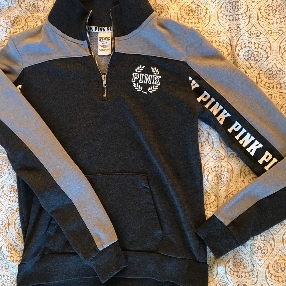 PINK Grey Zip Up Collared Sweatshirt