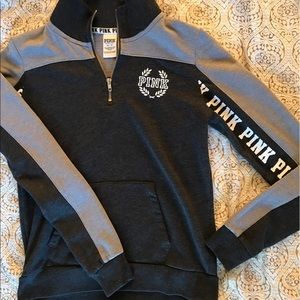 PINK Grey Zip Up Collared Sweatshirt