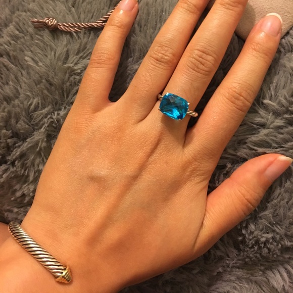 David Yurman Jewelry - Like new David Yurman Cable ring with blue topaz