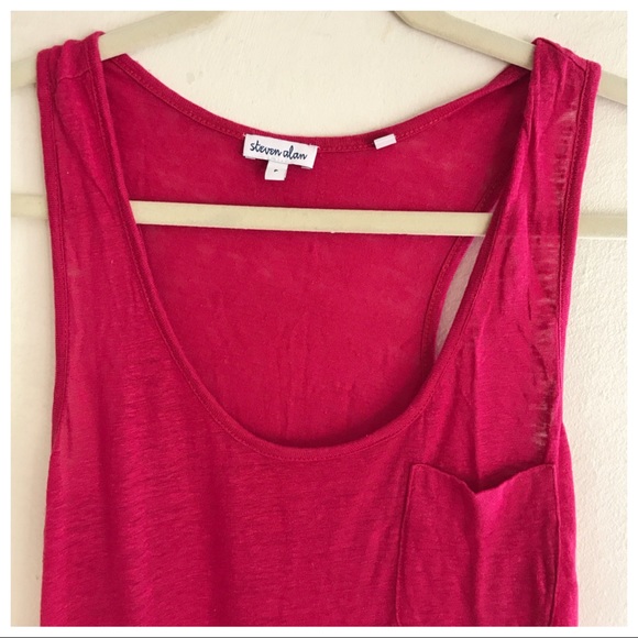 Steven Alan Betty Linen Pocket Tank in Fuchsia - Picture 3 of 3