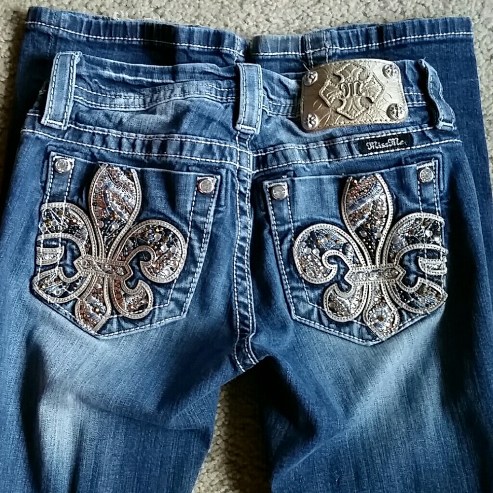 Miss Me Distressed Boot Jeans w/ Bling Sz 24
