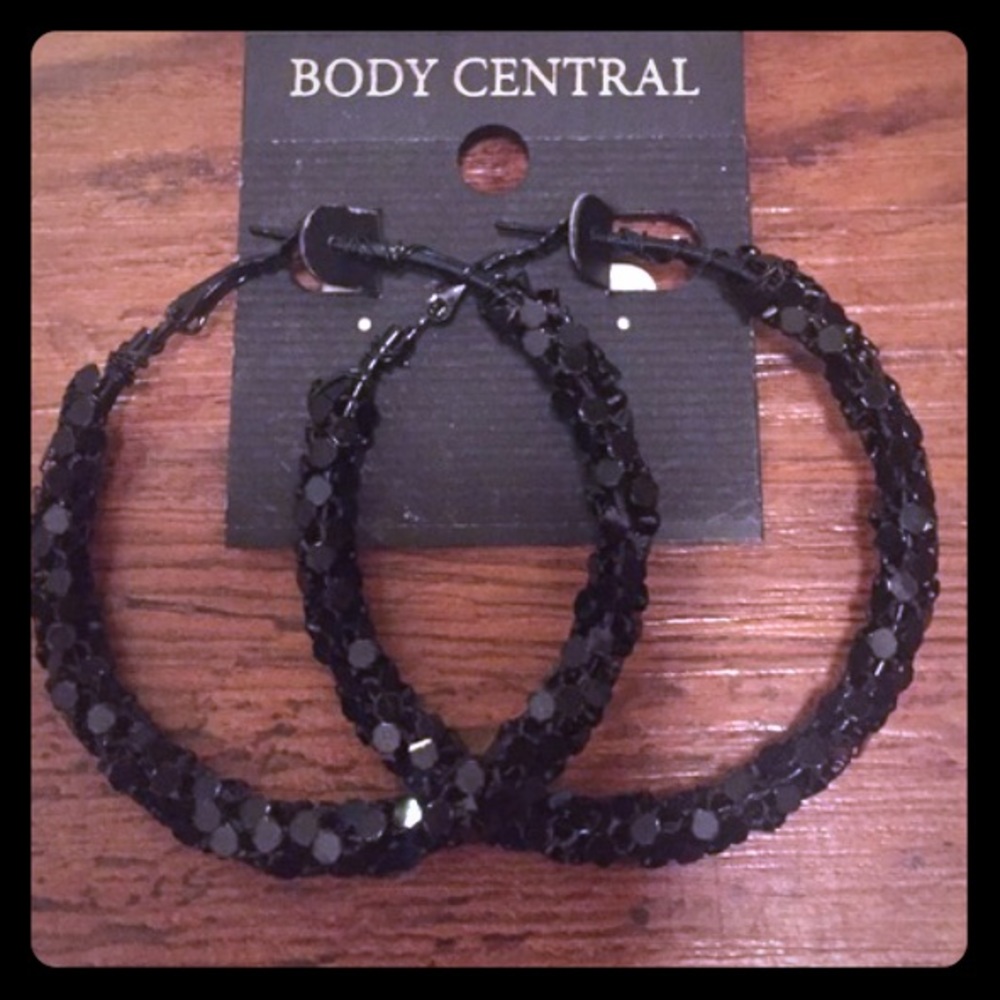 Black sparkle hoop earrings!!! Brand New!!
