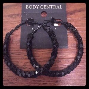 Black sparkle hoop earrings!!! Brand New!!