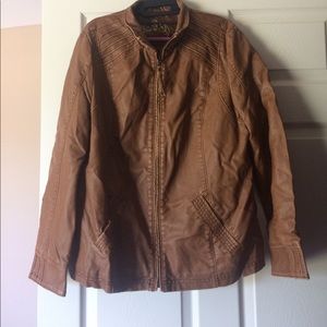 Brown faux leather bomber jacket