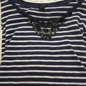 JCrew striped tee with embellished neckline