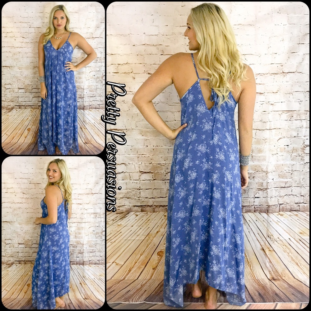 NWT Blue Printed Handkerchief Maxi Dress - Picture 3 of 4