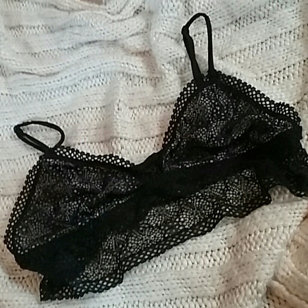 VS black with nude crochet lace bralette