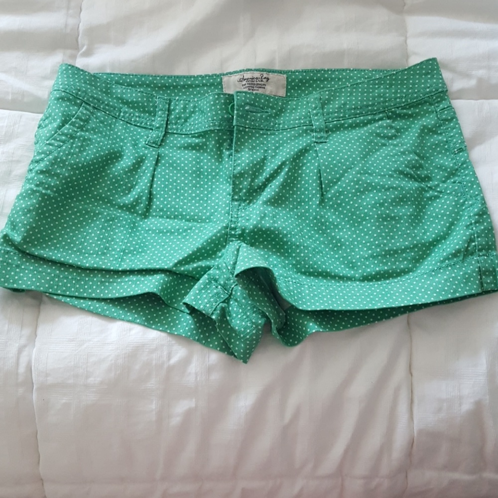 Green polka dot shorts