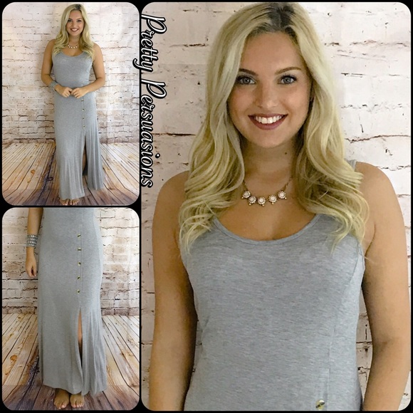 NWT Gray Button Slit Jersey Maxi Dress - Picture 4 of 8