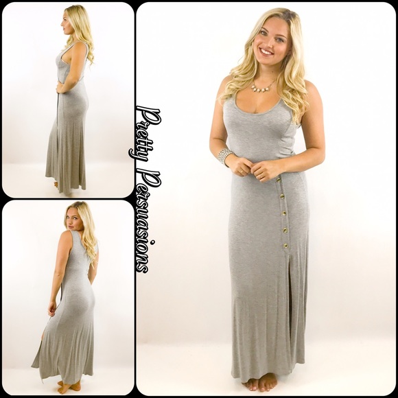NWT Gray Button Slit Jersey Maxi Dress - Picture 6 of 8